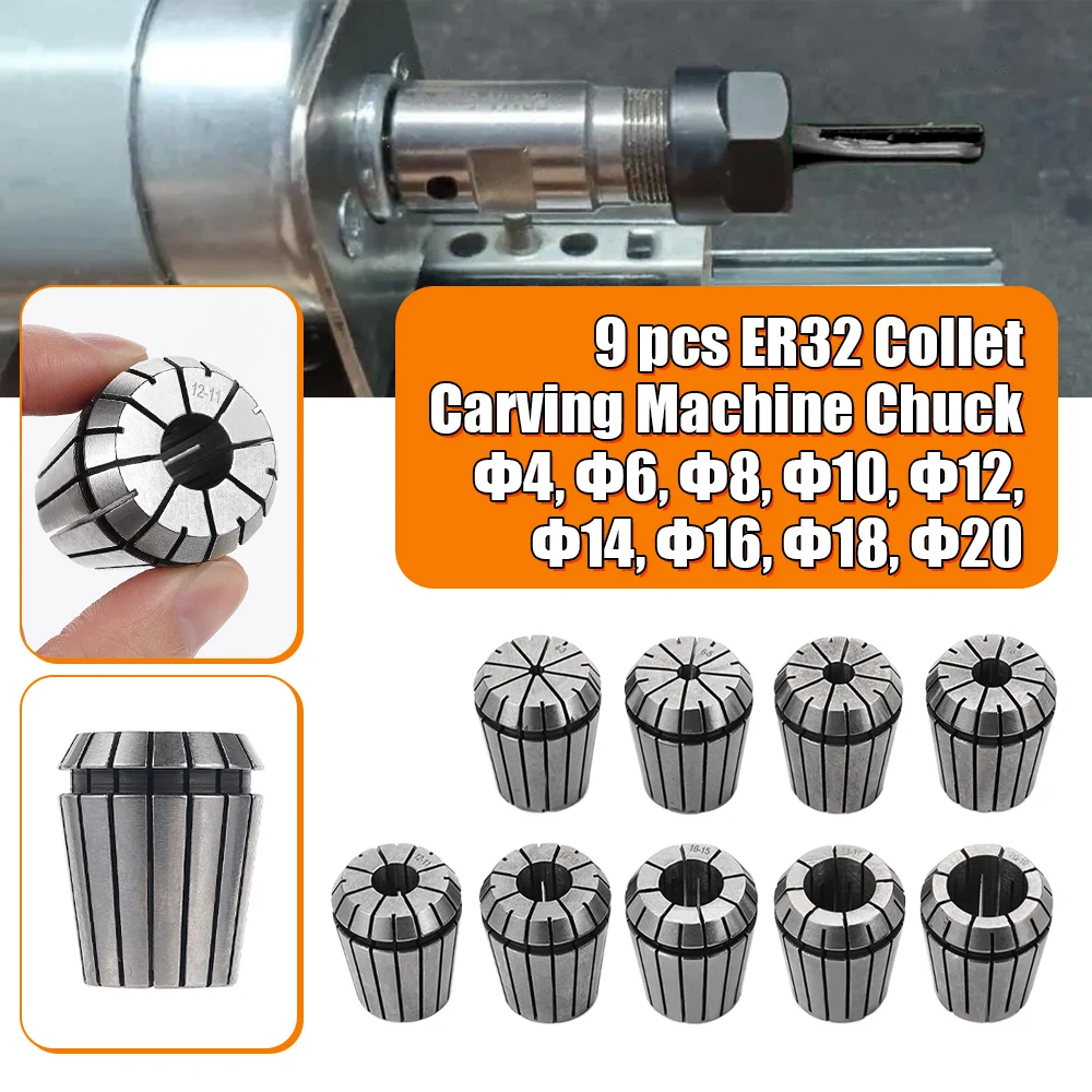 ER 32 Set Of Spring Chuck High-Precision 9pcs Machining CNC Woodworking Lathe Suitable For Workshop Enthusiasts To Replace Parts