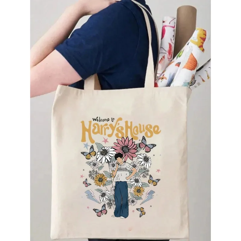 1pc Vintage Harry House Pattern Canvas Shoulder Tote Bag School Bag Handbag & Shopping Gift Bag Perfect for Outdoors Travel Gift