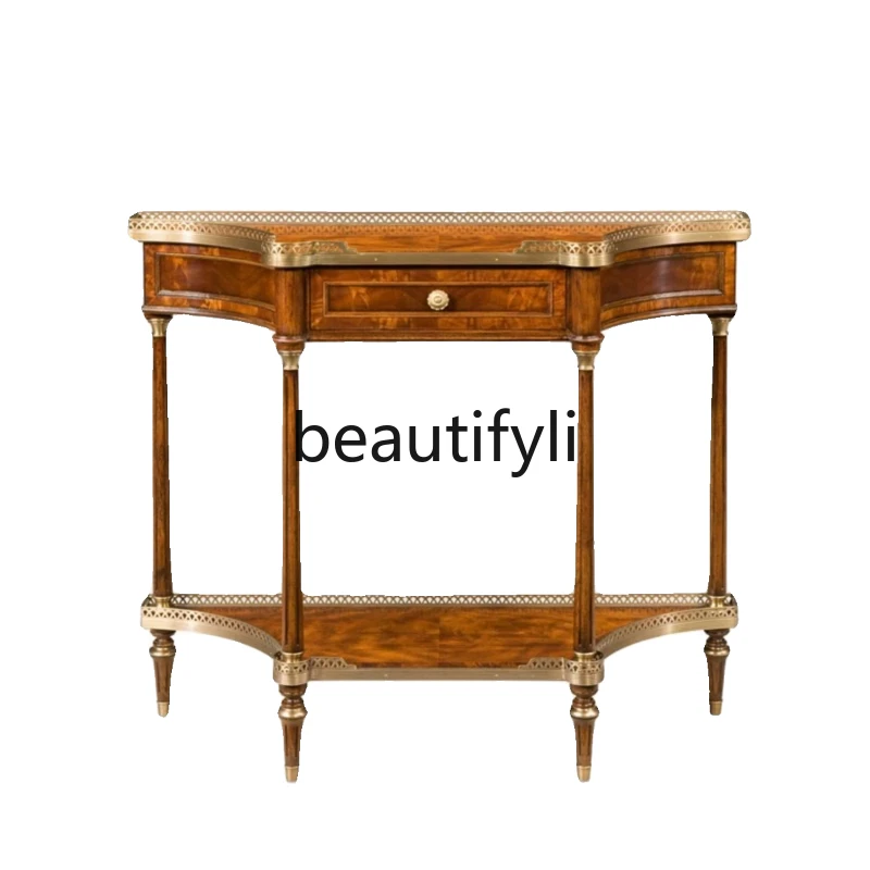 

Classical Villa Entryway Console Table Living Room Sofa Backrest Long Table European Style Mahogany Console Table