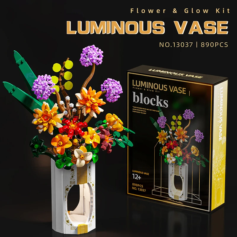 890 قطعة باقة الربيع اللبنات باقة ديزي زهرة نموذج الطوب مع ضوء سطح المكتب الديكور الاطفال لتقوم بها بنفسك اللعب هدية عيد