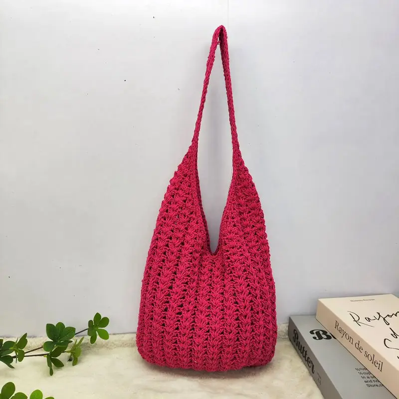 

New summer hand-woven rattan hollow bucket board for women's large capacity solid cotton material beach vacation handbag bag
