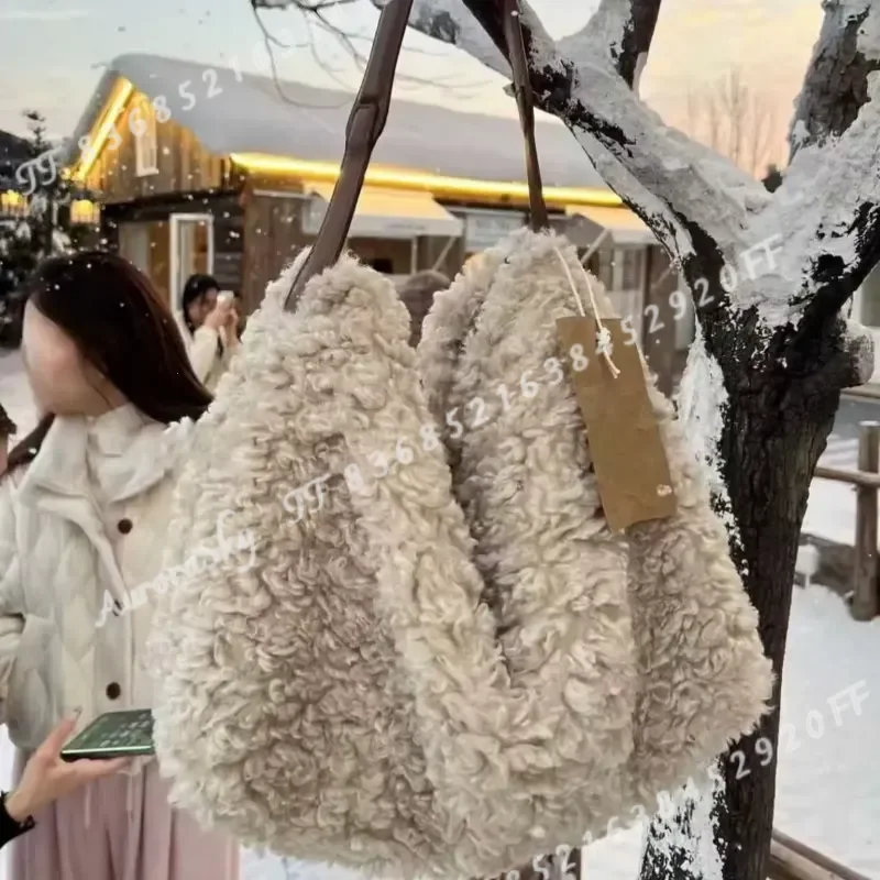 Women Faux Lamb Wool Shoulder Bag Autumn Winter 2026 New Luxury Fashion Simple Office Handbag Purses