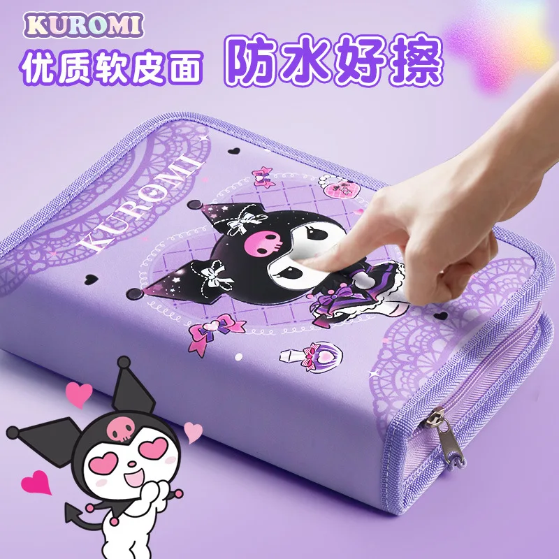 MINISO 2024 New Sanrio Kuromi Acrylic Marker Storage Box Pencil Case for Elementary School Girls Color Pen Storage Bag Multi-fun