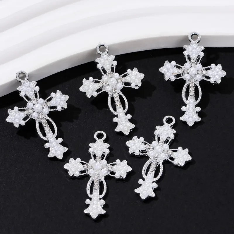 10pcs New Fashion Pearl Beautiful Cross Enamel Charms Classic Mysterious Style Pendants For Making Handmade DIY Jewelry