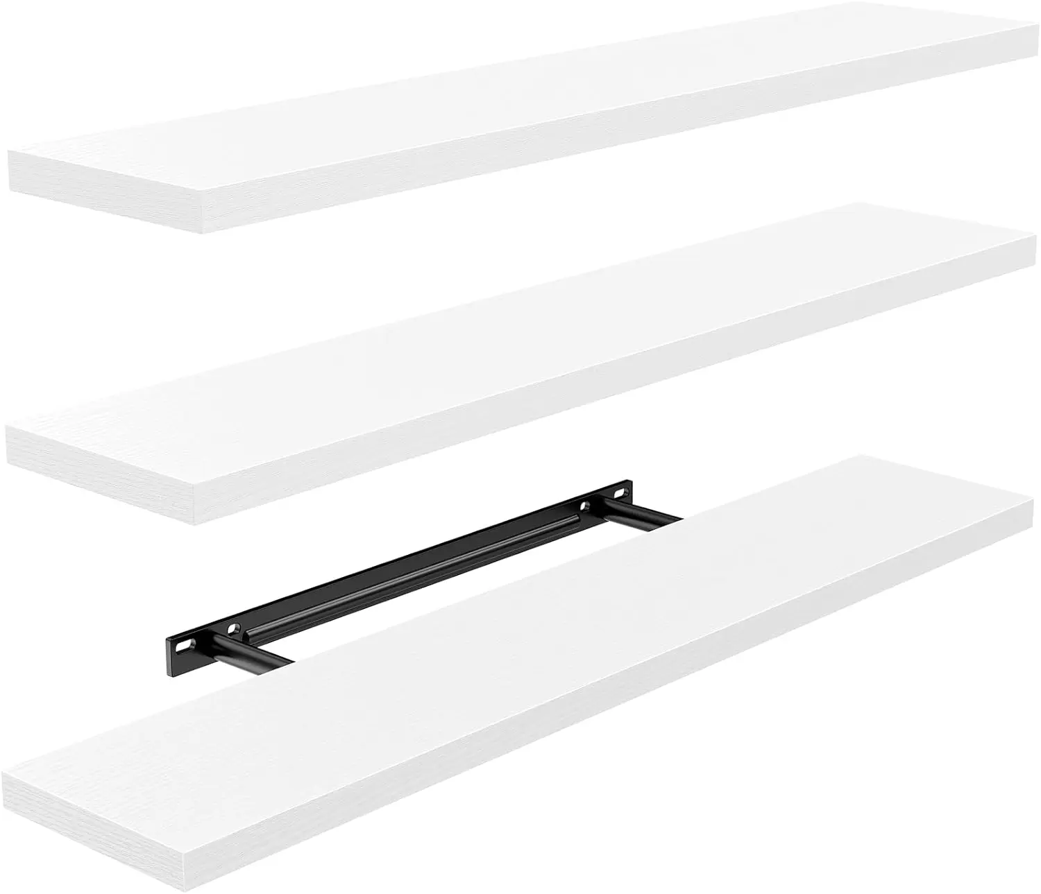 

Set of 3 White Floating Shelves with Invisible Brackets for Bathroom, Living Room, Bedroom, or Kitchen Wall Decor