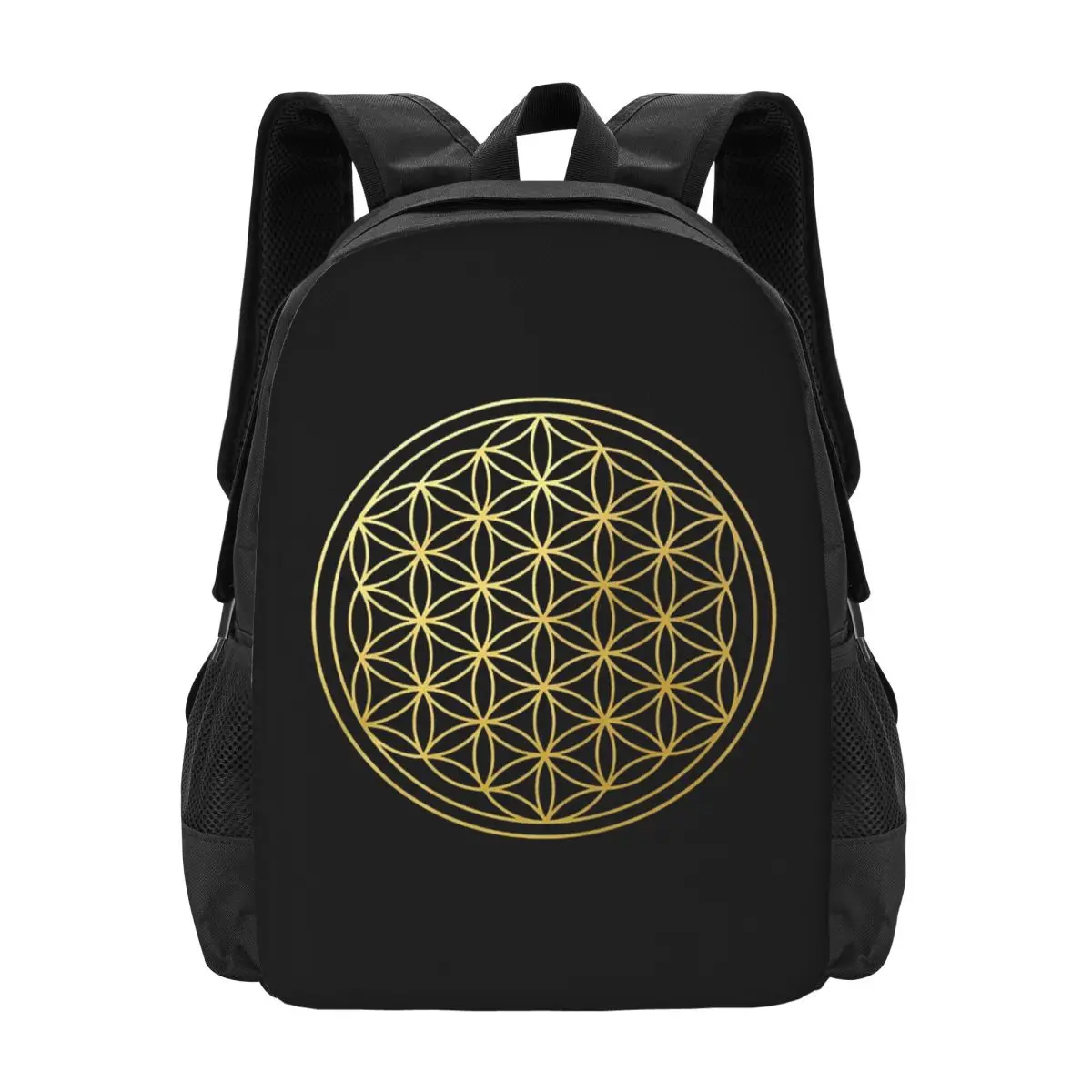 

The Flower Of Life Gold Mandala Backpack Hot Sale Daypack Large Capacity Children BookBag School Bag Shoulder Bags for Men Women