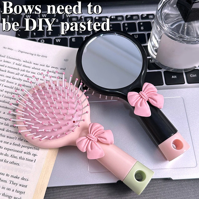 Cute Bow 2-in-1 Mirror Comb Cartoon Air Cushion Comb Portable Student Dormitory Girlfriend Style Handheld Hairdressing Comb