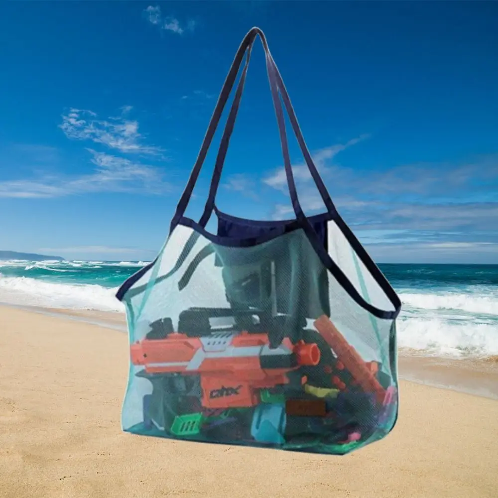 Foldable Mesh Beach Storage Bag Washable Lightweight Portable Beach Toys Organizer Durable Fast Dry Sea Shell Pocket Sports