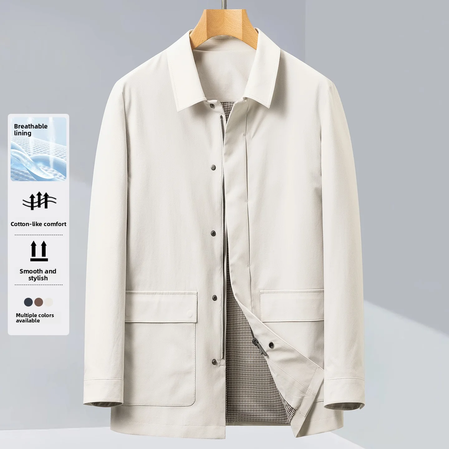 2026 Spring and Autumn New Men's Medium to Long Windbreaker Coat, High Quality Fabric, Business and Leisure Coat