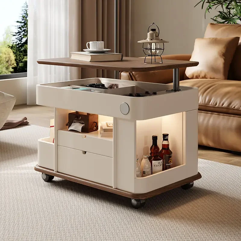 

Solid wood movable coffee table with a few living rooms, modern and simple new balcony small apartment lifting accompanying coff