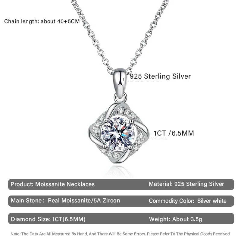 925 Sterling Silver Necklace 6.5mm D Color Moissanite Diamond Fashion Rotating Windmill Pendant Necklaces for Women Jewelry Gift