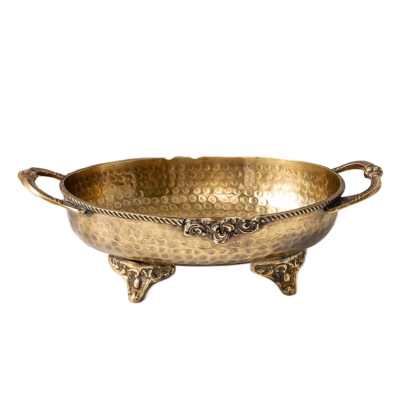 Imported handmade brass hammer pattern household light luxury candy plate high-end snack amphora tray decoration bowl