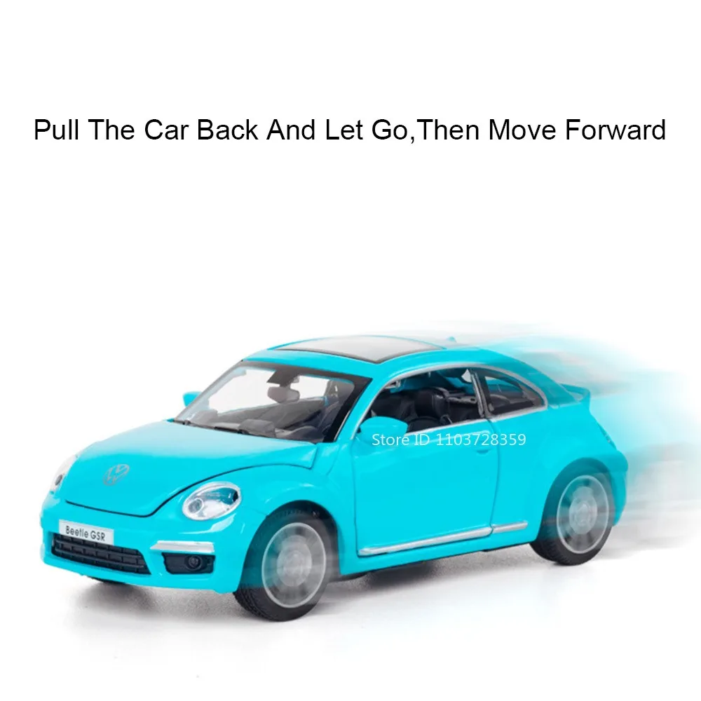 Modelo de escarabajo GSR CC 1:32, coches de juguete de aleación, vehículos en miniatura fundidos a presión, puertas con luz de sonido, adorno abierto hacia atrás para regalos de niños