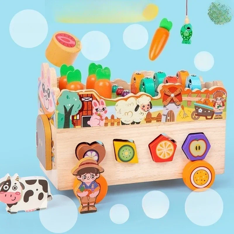 Beste Verkauf Magnetische Angeln Holz Tier Karotte Warenkorb Form Passenden Block Montessori kinder Puzzle Spielzeug