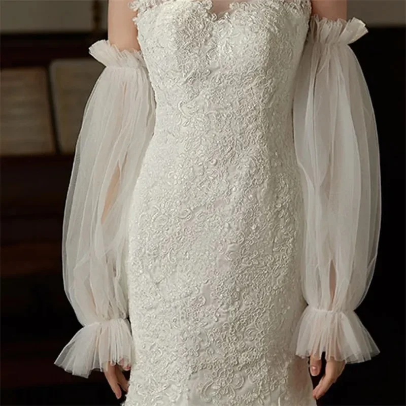 Soft Gauze Sleeves Fashion Wedding Sleeves Removeable Lantern Shaped Long Gloves Wedding Dress Accessories Boho Chic Fashion