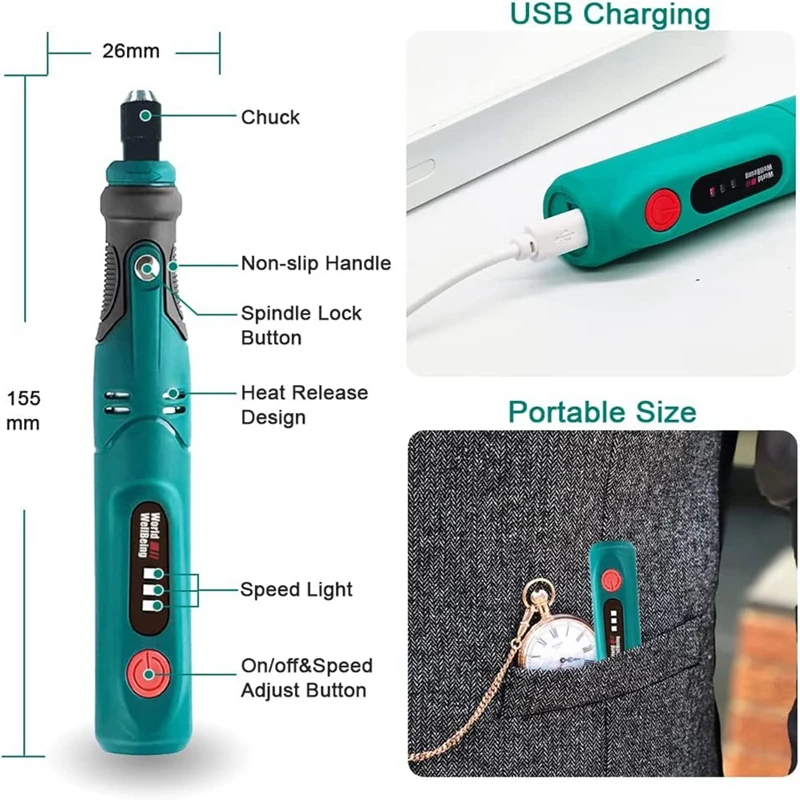 USB Cordless Electric Engraving Pen,3Speed Rotary Etching Machine Engraving,42Pc Engraver Tools For Metal 30 Bitsstencil