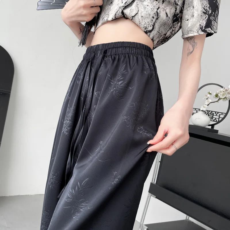Black Acetate Wide Leg Pants Women's Summer Thin High Waist Drape Casual Small Size Ice Silk Pants Ultra Versatile Straight Cut