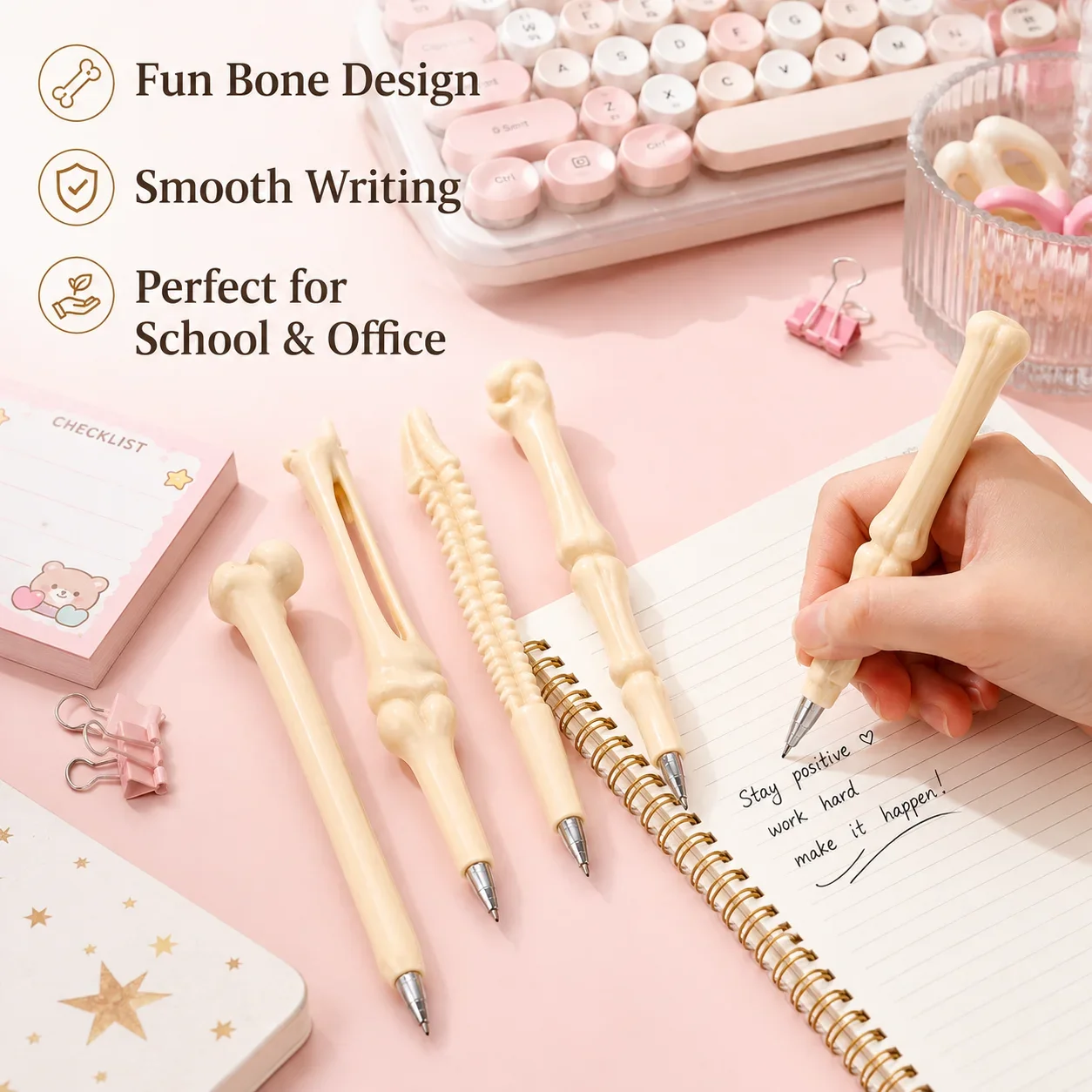 Novelty Bone Black Ballpoint Pen, Creative Funny Bone Shape Pen for Office, Unique Stationery Gift for Students