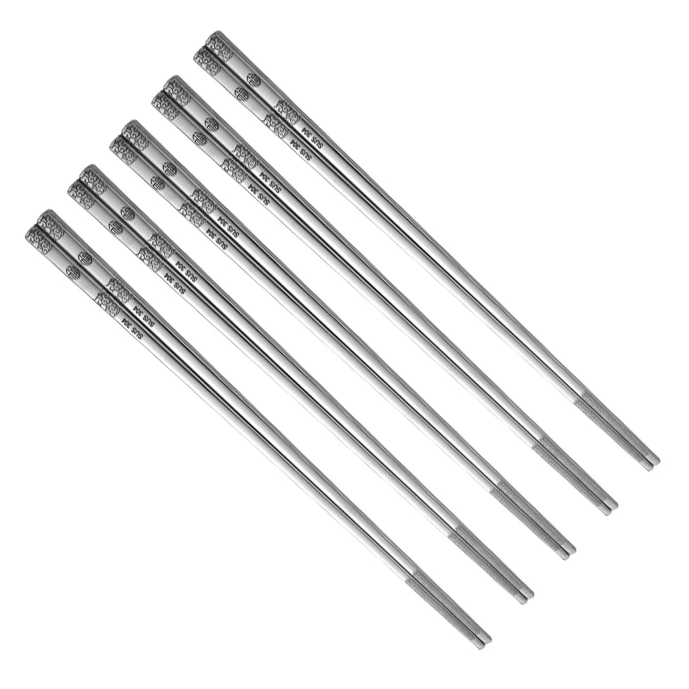 

5pcs Stainless Steel Non-Slip Anti-Scalding Reusable Household Flatware Lightweight Long Chopsticks Set Kitchen Tools