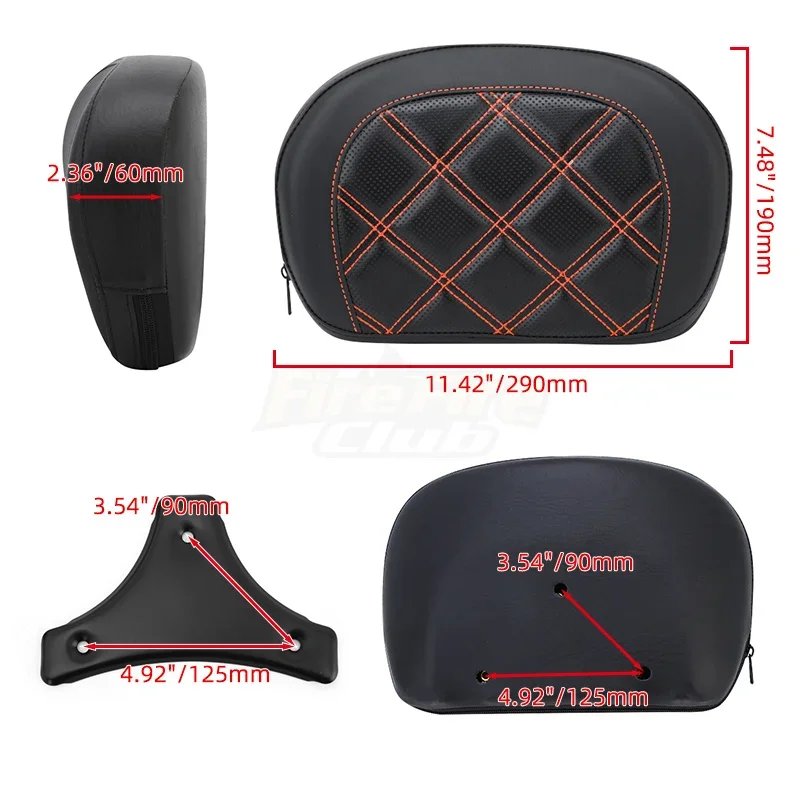 Motorcycle Passenger Sissy Bar Backrest Cushion Pad For Harley Touring Street Glide Road King Road Glide 1996-later