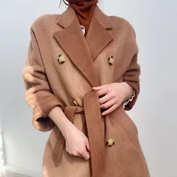 Women Long Albaka Cashmere And Woolen Coat Thicken Double-sided Overcoat Fashion Beautiful Suit Jackets With Belt