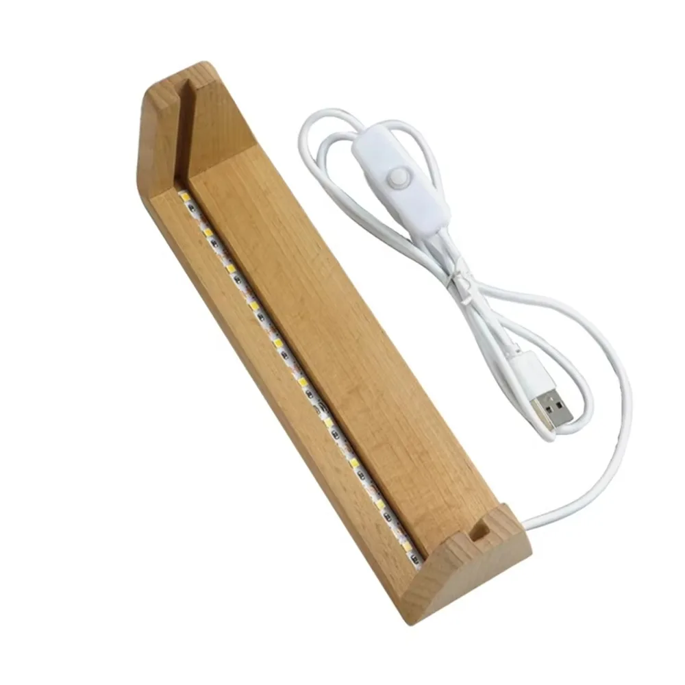 Warm Light Wooden Lighted Base U-Shape Design USB Plug in LED Lighted Stand Multi-functional Non-slip