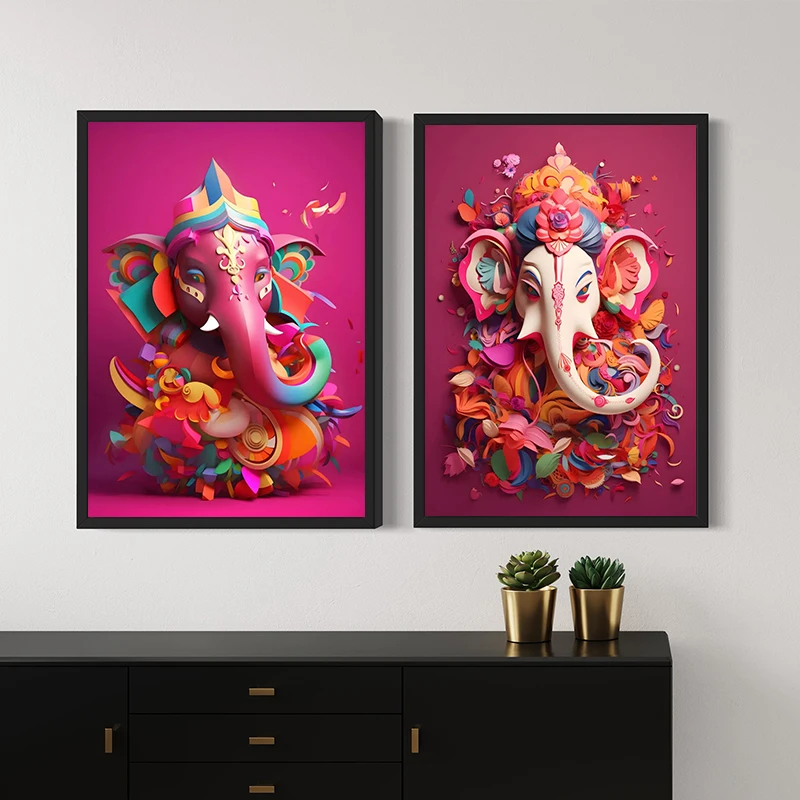 Hinduism Ganapati Ganesh Elephant Canvas Painting Ganesha Hindu God Poster Prints Wall Art Pictures for Living Room Home Decor