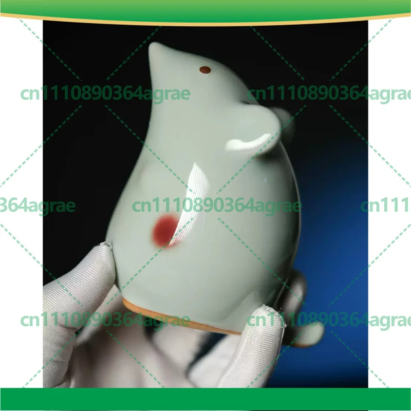 Azure Jun Red Blush Kiln Transformed Fortune Rat Statue Jun Porcelain Cultural Creative Chinese Style Desktop Decoration