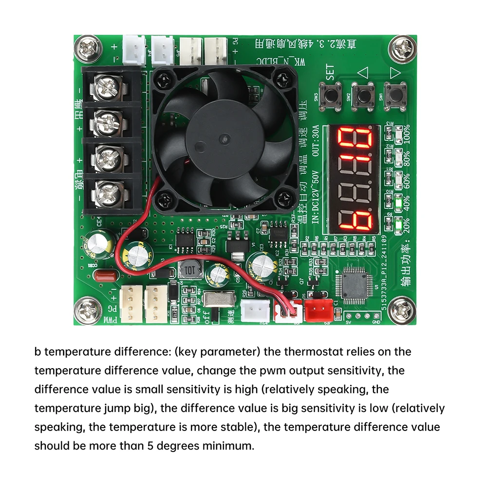Universeller PWM-Temperaturregler mit Drehzahlregelung DC 12-50V 30A 2-Draht 3-Draht 4-Draht Lüftermodul mit Drehzahlanzeige für Hardware – Detail 6