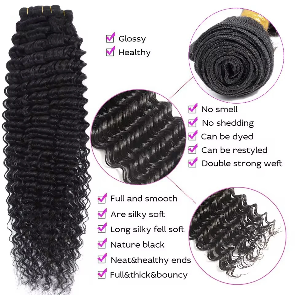 Deep Wave Bundles With Closure 15A Brazilian Bundles Human Hair With 4x4 Lace Closure Human Hair Extensions With Frontal 13x4  Wet and Wavy Virgin Curly Loose Deep Wave Bundles Natural Human Hair for Women Raw Hair Extensions