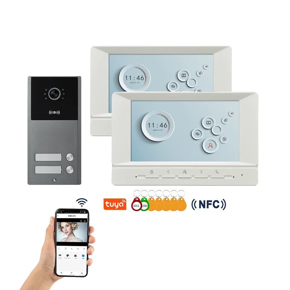 Tuya 7インチビデオスマートビデオインターホン 1080pビデオドアベル 2/3/4ユニット カメラセキュリティインターホンシステム 家庭用/別荘用セキュリティ