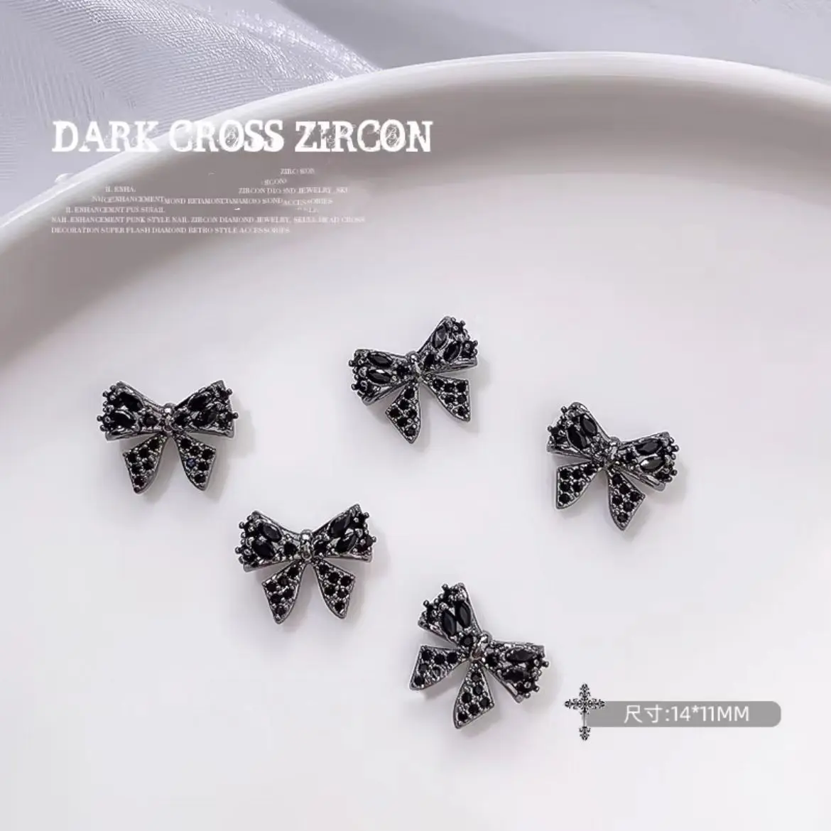 10pcs Halloween Dark Black Cross Butterfly Nail Art Parts zircone Crystal Manicure Nails accessori forniture decorazioni Charms