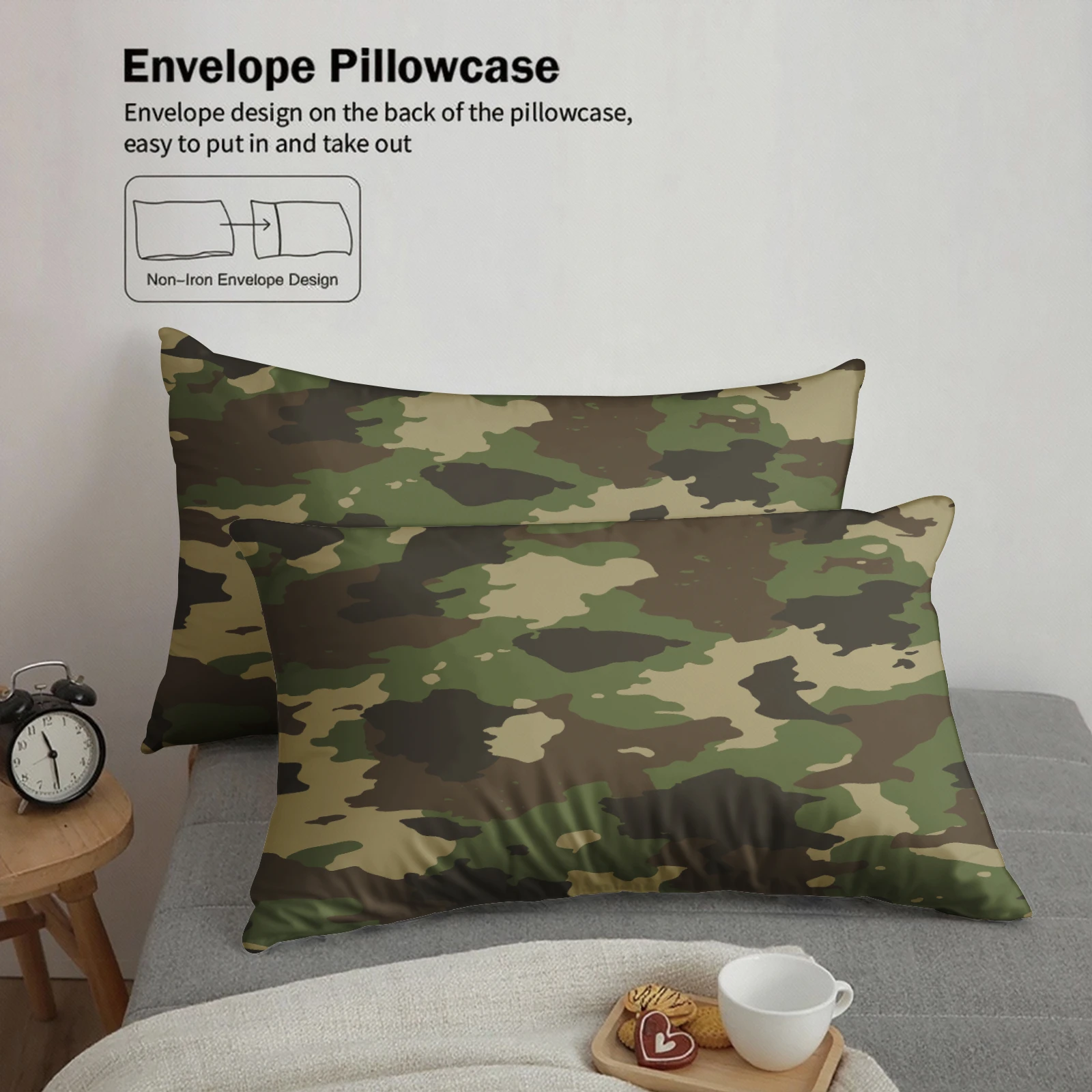 Woodland Camo Duvet Cover Set Green Brown Camouflage Bedding Set For Teens Guys Bedroom Twin Queen King Size With Pillowcases view 3