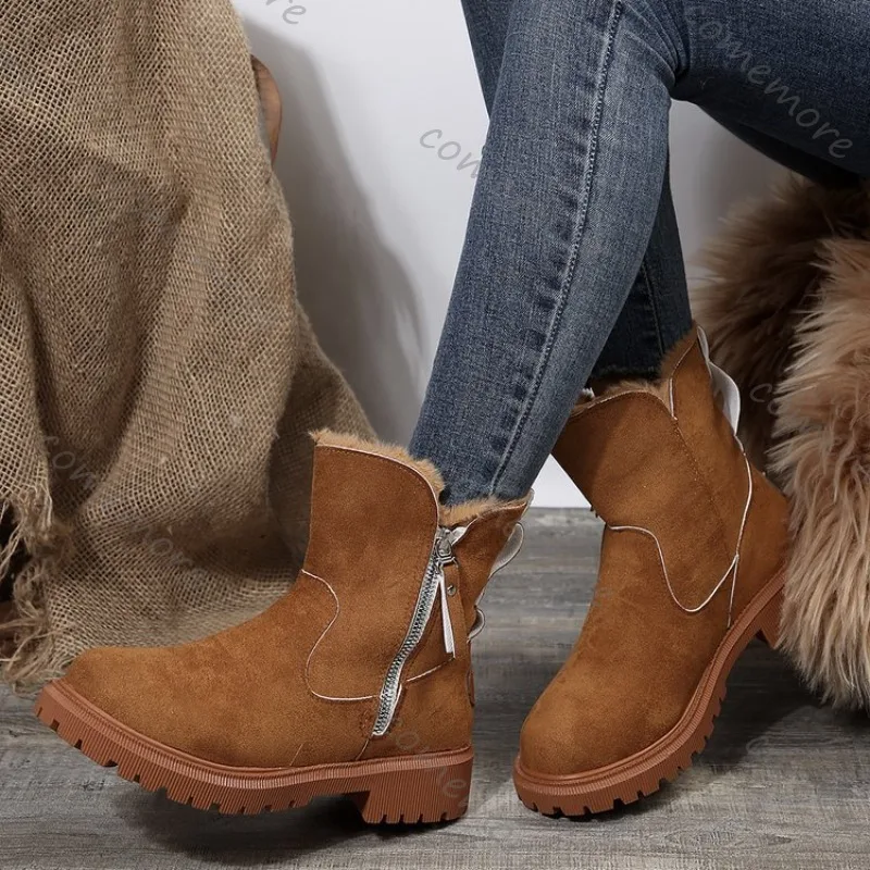 Outono inverno mulheres curtas botas de neve de pelúcia zíper lateral leopardo quente bota feminina fundo grosso camurça botas invierno mujer