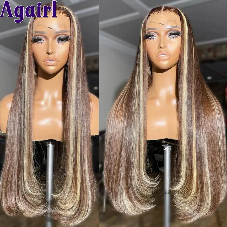 Sophia-Perruque Lace Front Wig naturelle lisse, blond 200%, brun 1B/27, 13x6, pre-plucked, 34 pouces