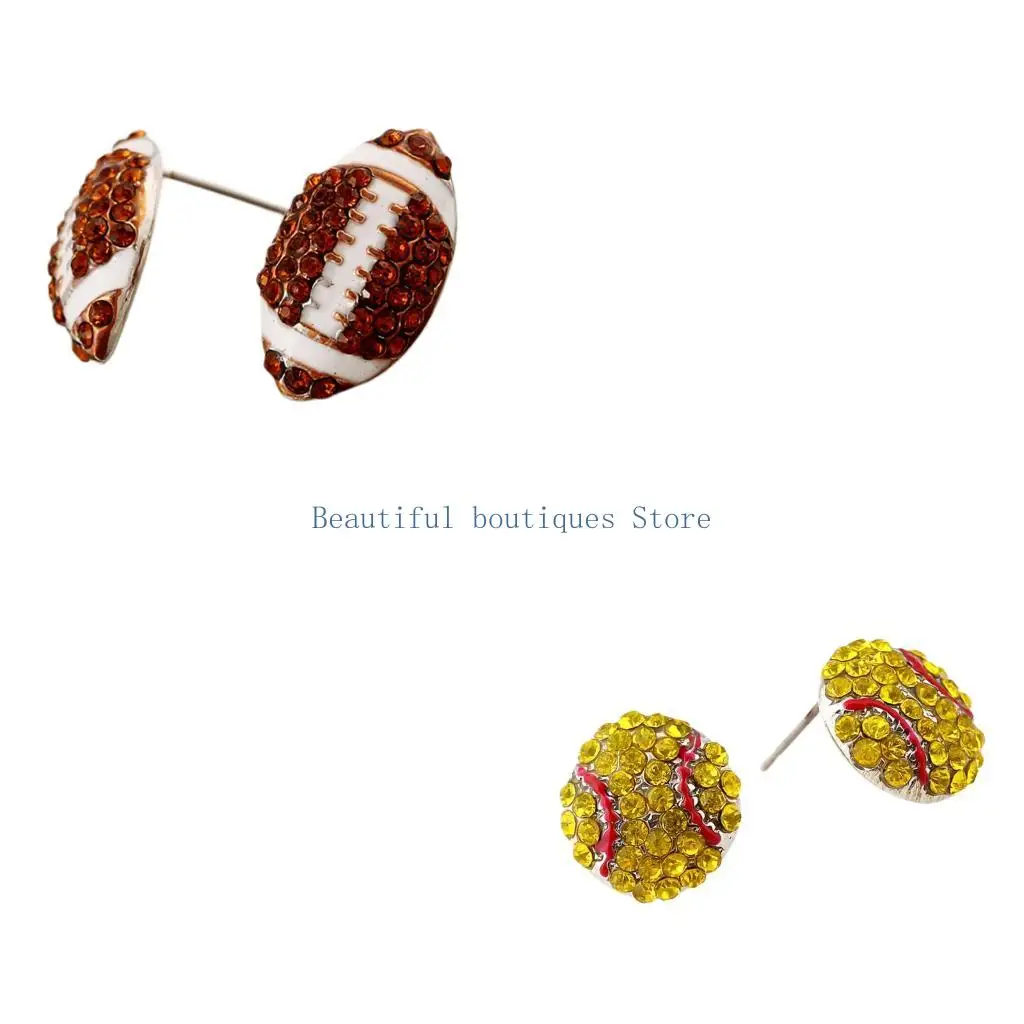 U4LF Sports Theme Post Earring Pair with Bright Front Detail, Alloy Ball Jewelry for Fan Outfits and Daily Styling Wear