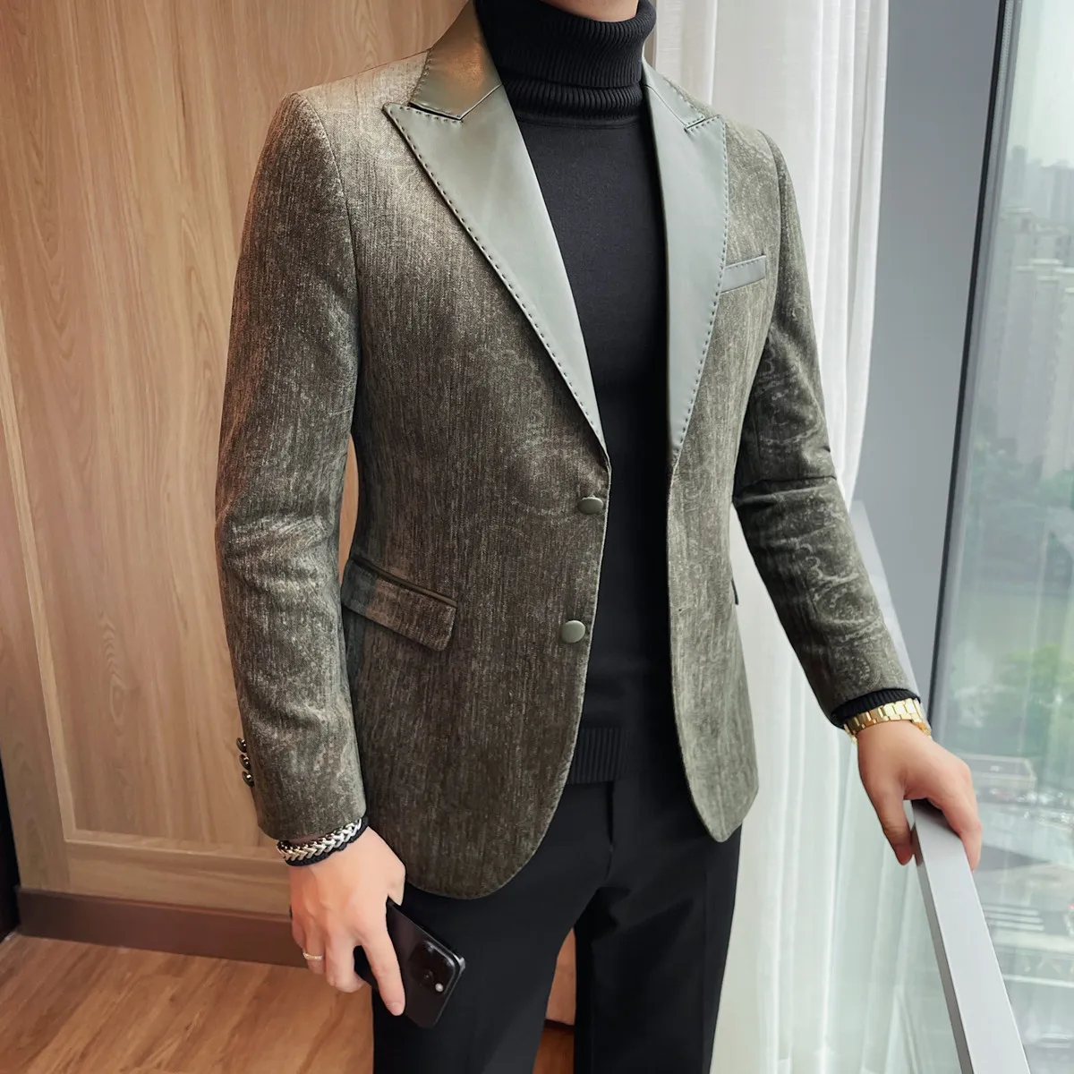 High-quality men's fashionable suit jackets, autumn and winter casual patchwork suits, new high-end patchwork suits