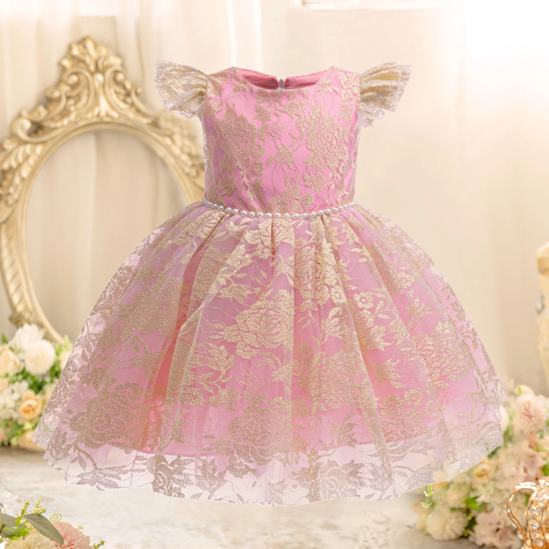 

2025 Summer Girls Dress Clashing Color Lace Mesh Girls Princess Dress Piano Performance Costume Birthday 2-10 Years Kids Clothes