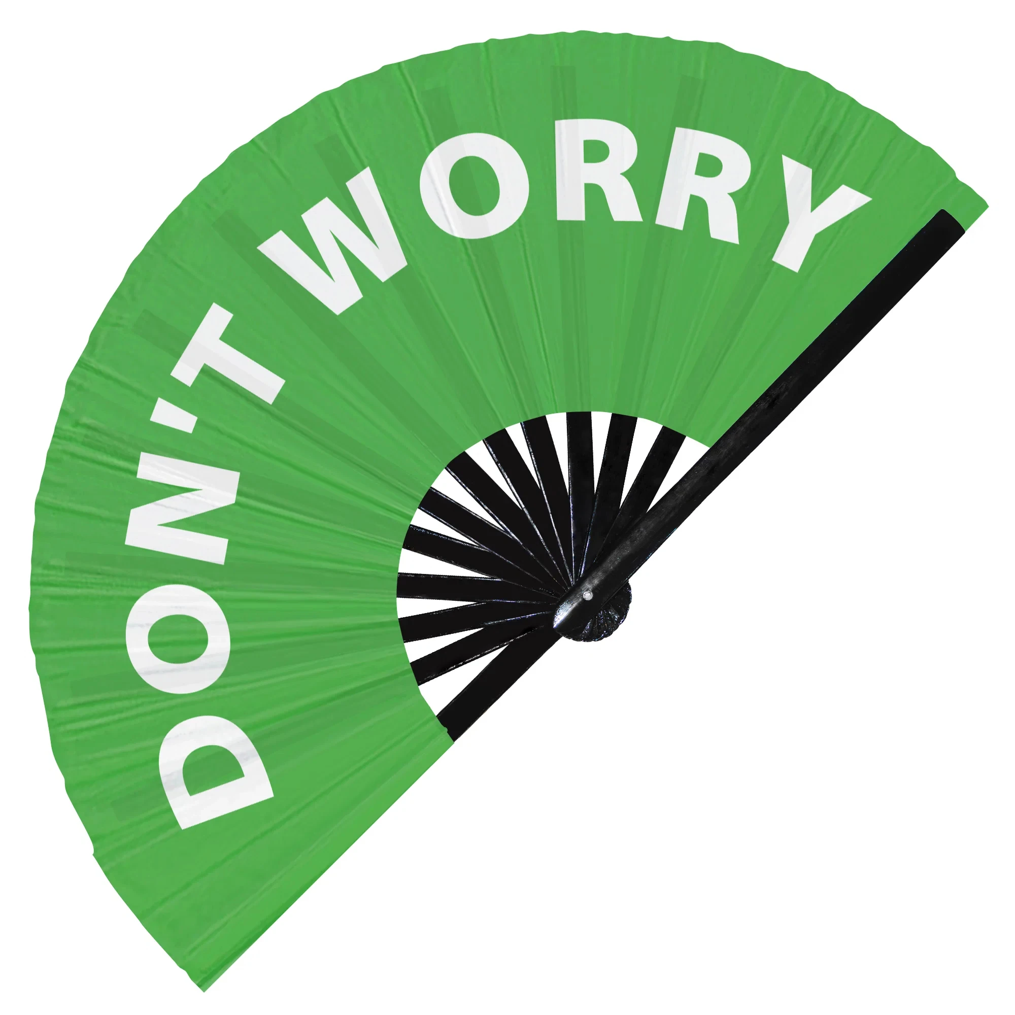Don't Worry Folding Hand Fan, Bamboo Foldable Fan for Boots on The Ground, Halloween, Dancing. Music Festival, Carnival, EDM