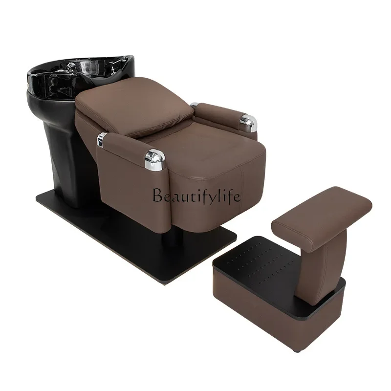 

02-Semi-lying shampoo bed barber shop special with speed hot water heater integrated flushing bed ceramic basin