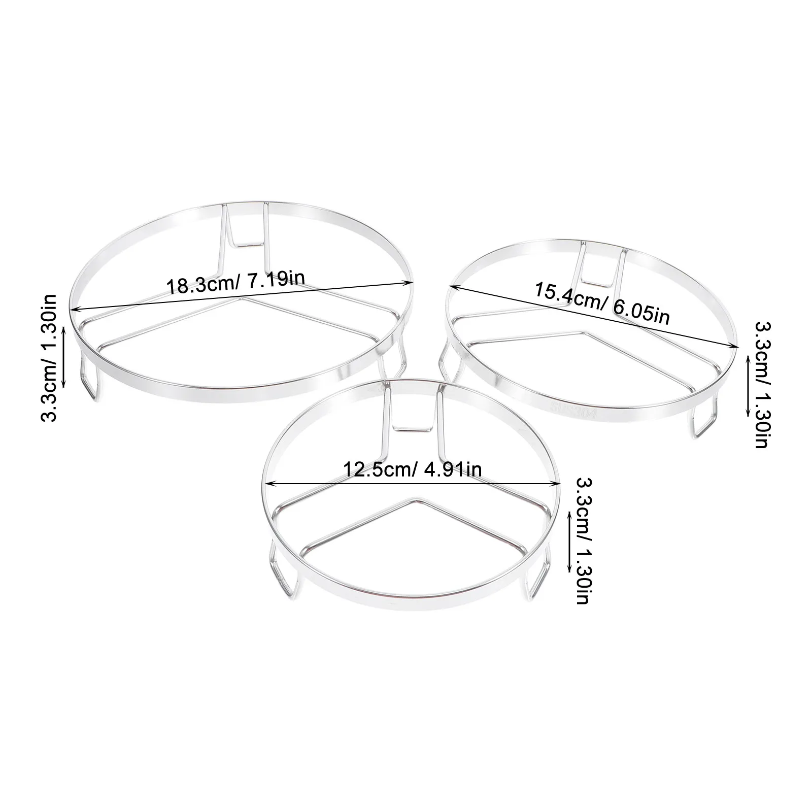 Stainless Steel Steamer Rack Set 3pcs – 12.5cm/15.4cm/18.3cm, Reusable Metal Vegetable Steaming Basket for Kitchen