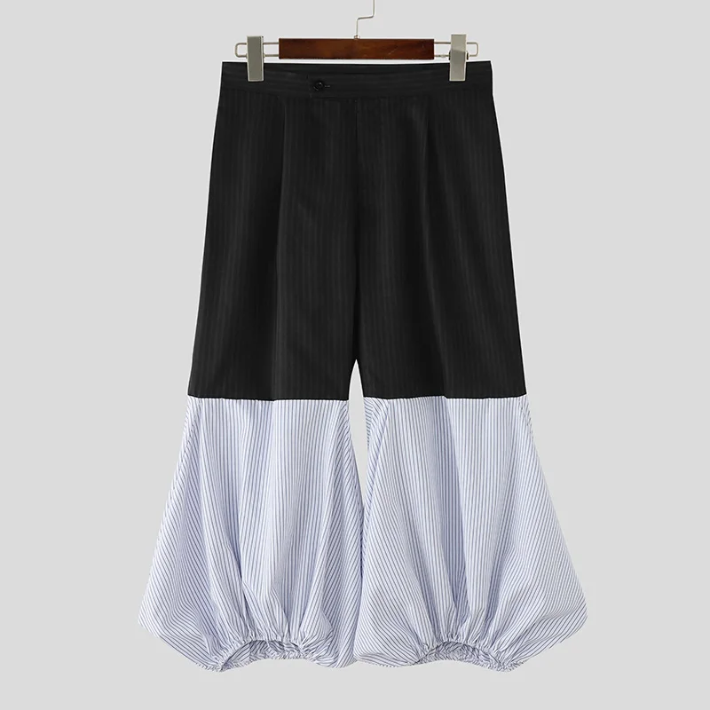 

INCERUN мужские брюки в полоску в стиле пэчворк на пуговицах для бега повседневные мужские брюки-фонарики уличная одежда свободные модные брюки для отдыха мужские S-5XL