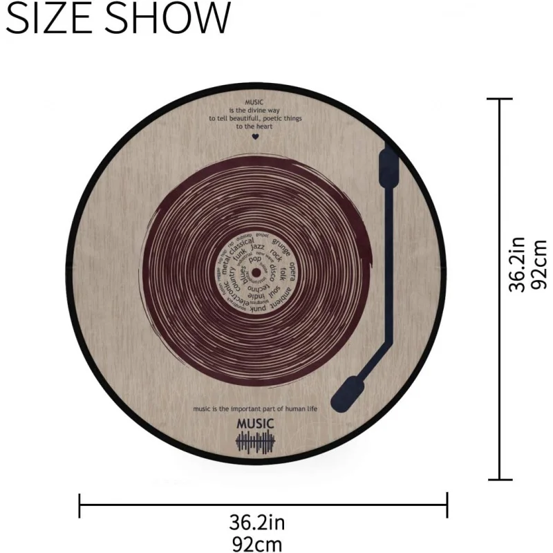 Retro music anti slip circular area carpet suitable for bedroomsliving roomsstudy roomsplaying with floor mats