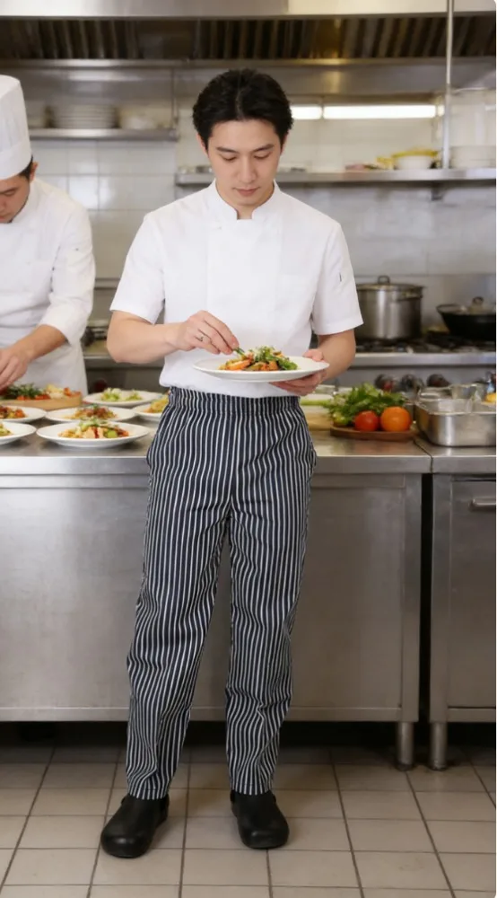 Loose Striped Chef Pants Elastic Waist Zebra Print Restaurant Kitchen Work Pants for Cooking Staff