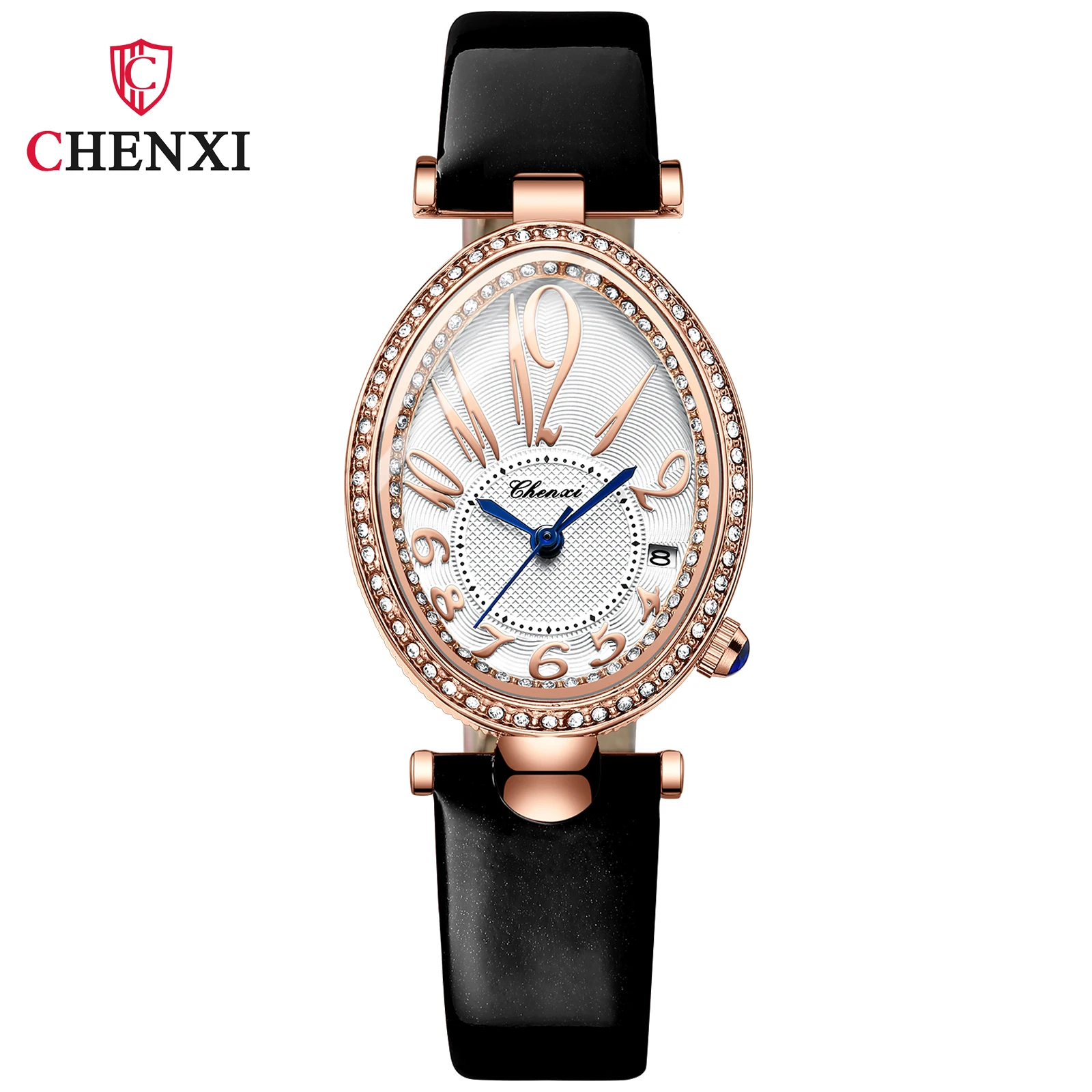 

Luxury Watch For Women Diamond Waterproof Quartz Ladies Watches Fashion Elegant Oval Calendar Wristwatche Leather Strap