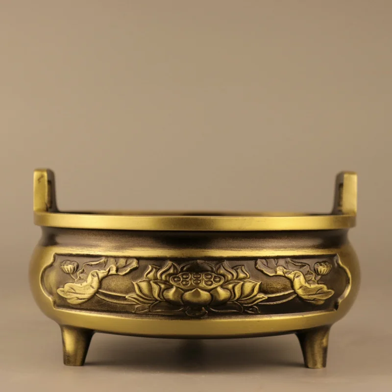 New brass triangular lotus incense burner home decoration creative gift craft copper ornament