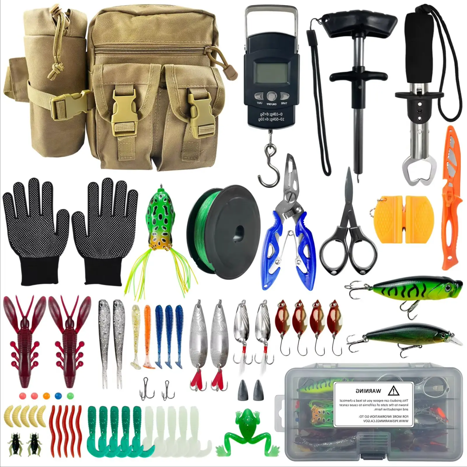 63pcs/Lot Fishing Tackle Kit,Hooks Removers Pliers Grippers,Lure Baits Accessories Set,Fish Fishing Tools,Gear Bag for Saltwater