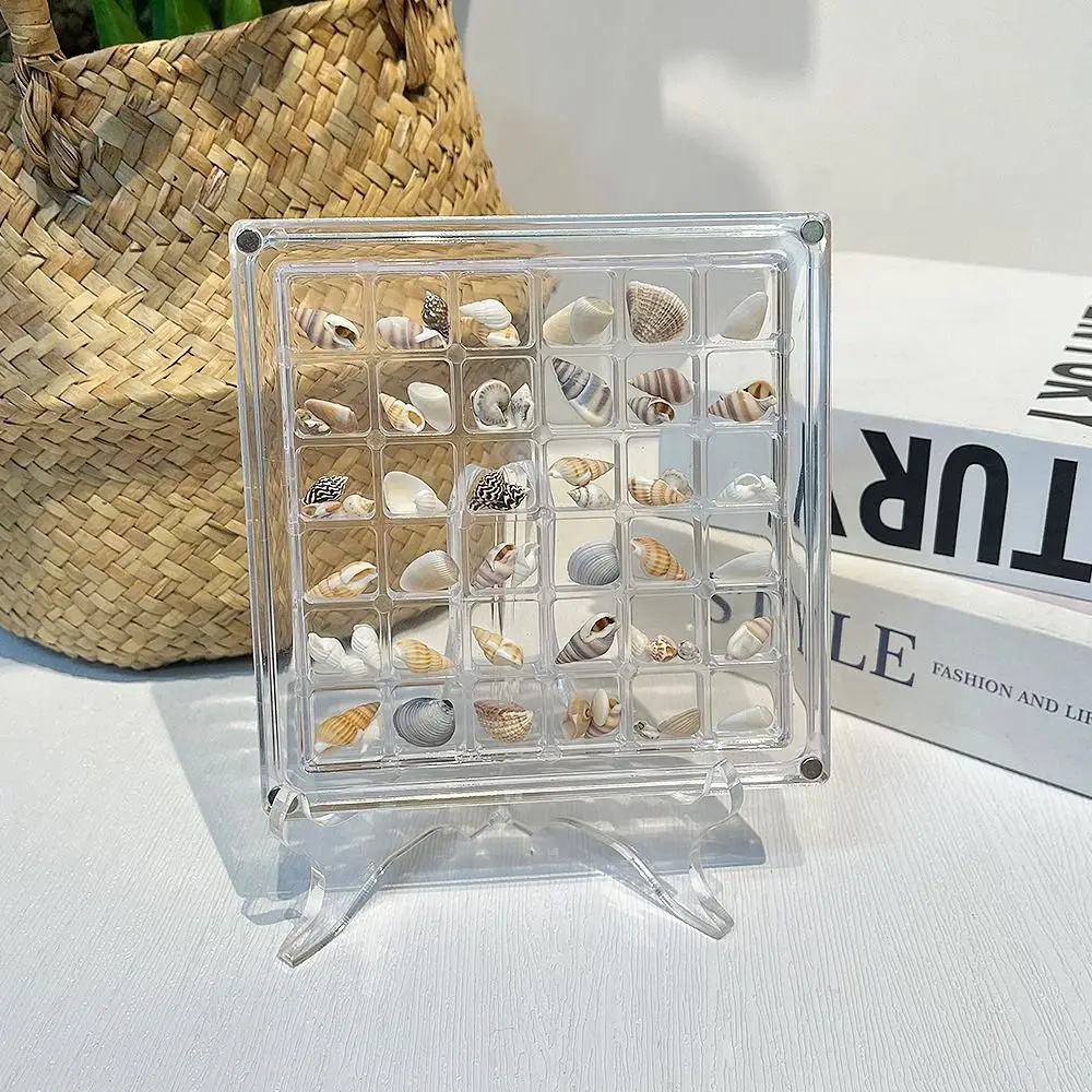 

Acrylic Magnetic Seashell Display Box Multifunctional 36 Grids Seashell Storage Box Clear Stackable Beads Collection Box