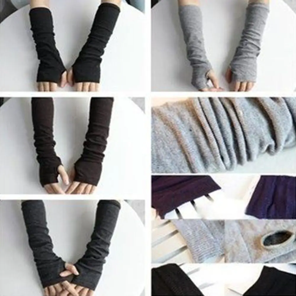 Crochet Knit Black Mittens Trendy Warm Female Fashion Unisex Arm Fingerless Long Gloves