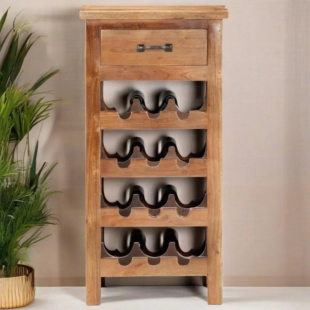 Solid Acacia Wood Wine Cabinet 15.7x11.8x31.5 - Stylish & Durable Storage Solution